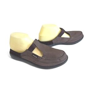 Crocs Walu‎ Mule Clog Shoes Womens 10 Brown Canvas Slip On Comfort Casual
